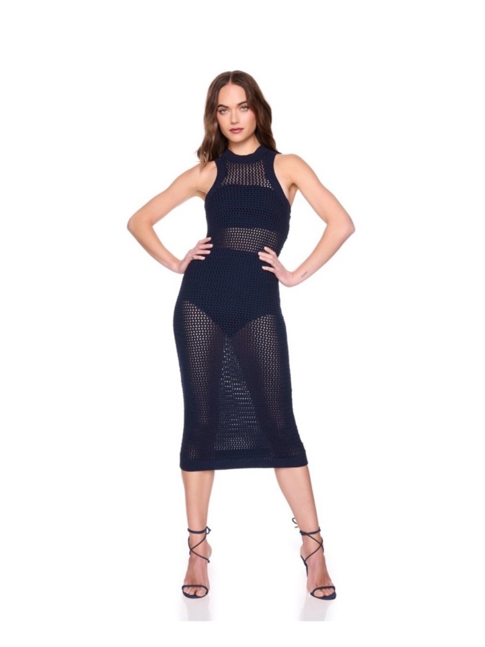 Susana Monaco Navy Crochet Midi Dress